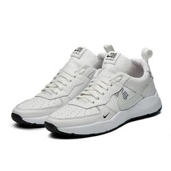 Якісні чоловічі кросівки з натуральної шкіри Nike model-N015 білі , чорні