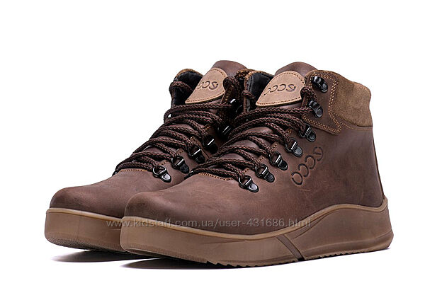 Чоловічі шкіряні зимові черевики  Екко model-434 коричневі, сірі, чорні