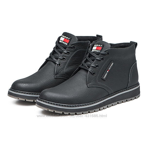 Чоловічі зимові теплі черевики з натуральної шкіри Hilfiger сині, чорні