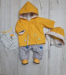 Жовтий дощовик, комбінезон, капелюх, взуття для ляльки BabyBorn 43см
