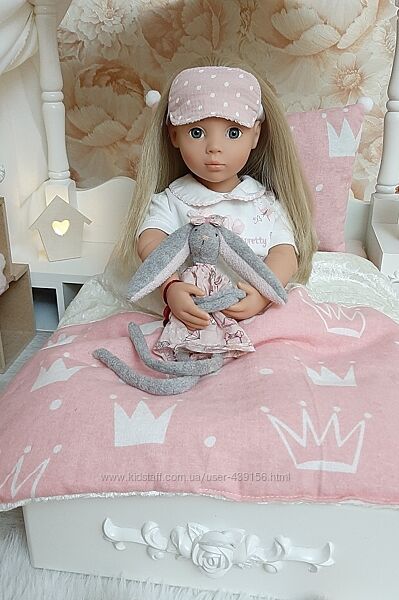 Байкова постіль з коронами для для ляльок 36-48см. Постільна білизна.  