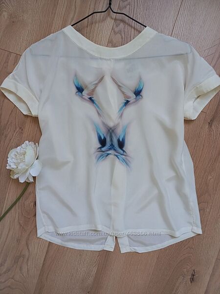 Reiss шовкова блуза з птахами 100 silk S розмір