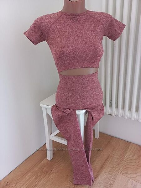 Стильный комплект футболка-топ лосины леггинсы высокая посадка с утяжкой д