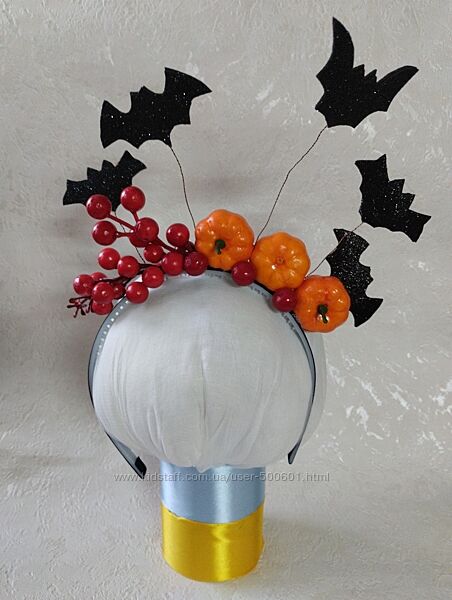 украшения к Хеллоуину - шляпка ведьмочки, обруч /ободок с летучими мышами