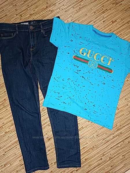 Джинсы  скины и футболка Gucci 