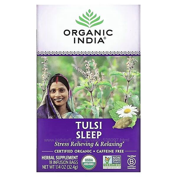 Organic India Чай с тулси для сна без кофеина. 18 пакетиков, 32,4 г