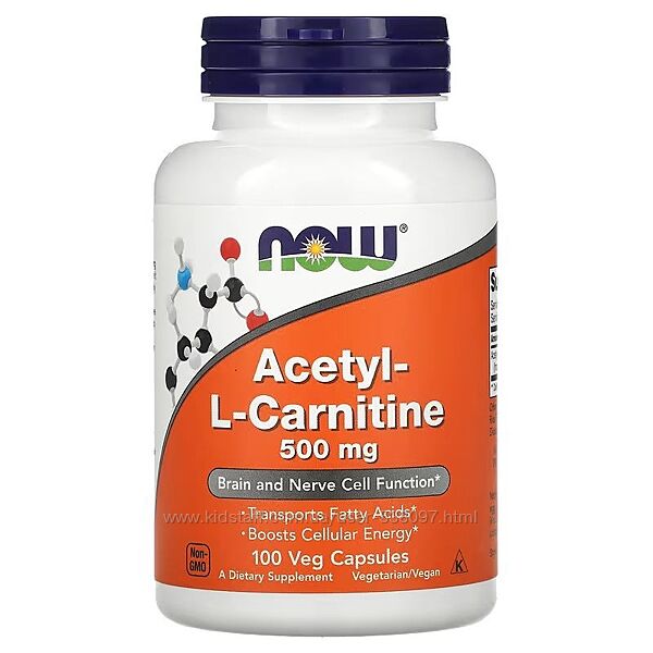 NOW Foods Ацетил-L-карнитин. 500 мг, 100 растительных капсул