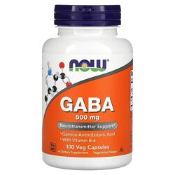 Now Foods GABA ГАМК с витамином B6. 500 мг, 100 вегетарианских капсул