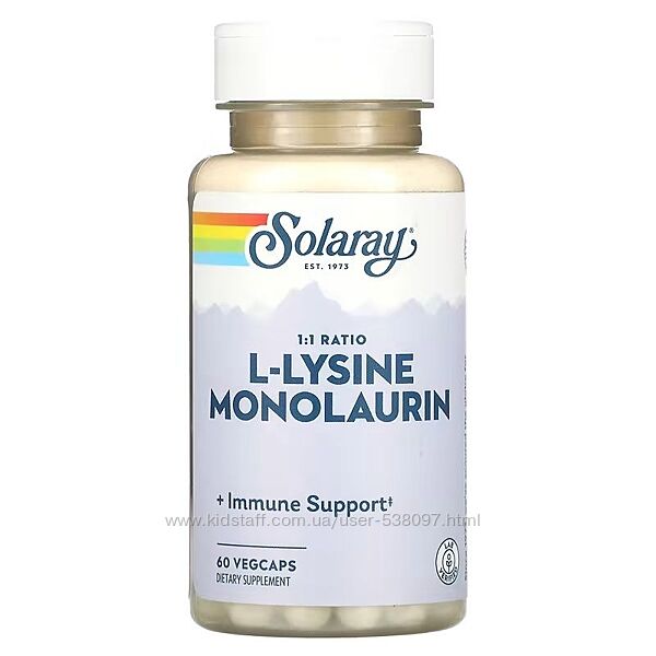 Solaray L-лизин и монолаурин в соотношении 1 к 1. 500 мг, 60 капсул