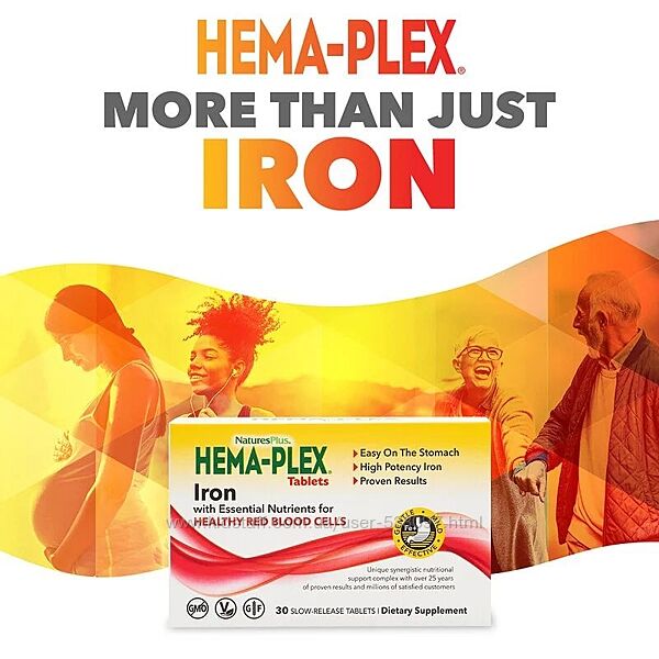 NaturesPlus Hema-Plex железо. 30 таблеток с длительным высвобождением