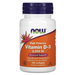 NOW Foods витамин D3 высокоактивный. 50 мкг 2000 МЕ, 120 капсул
