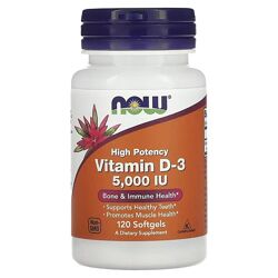NOW Foods витамин D3 высокоактивный. 125 мкг 5000 МЕ, 120, 240 капсул