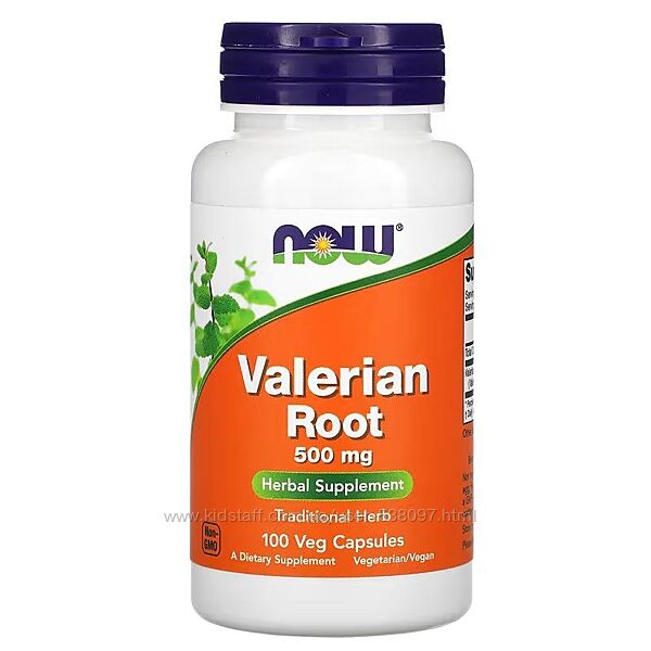 NOW Foods корень валерианы. 500 мг, 100 растительных капсул