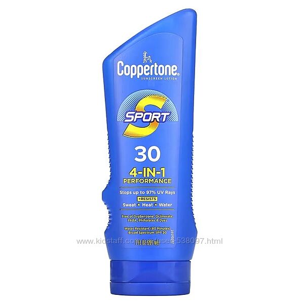 Coppertone Sport солнцезащитный лосьон эффективность 4-в-1 SPF 30. 207 мл