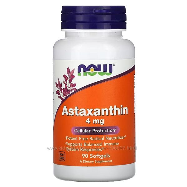 Now Foods астаксантин. 4 мг, 90 капсул