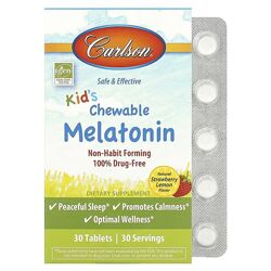 Carlson Детский жевательный мелатонин клубника и лимон. 30 таблеток