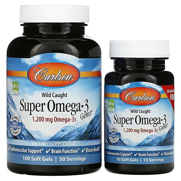 Carlson Super Omega-3 Gems высокоэффективные омега-3 кислоты. 1200 мг