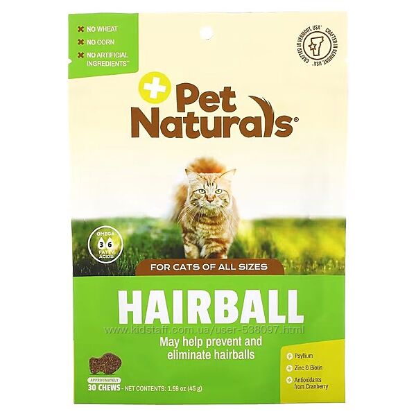 Pet Naturals добавка для выведения комков шерсти для кошек. около 30 т.