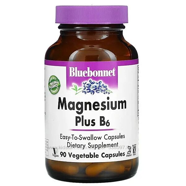 Bluebonnet Nutrition магний и витамин B6. 90 вегетарианских капсул