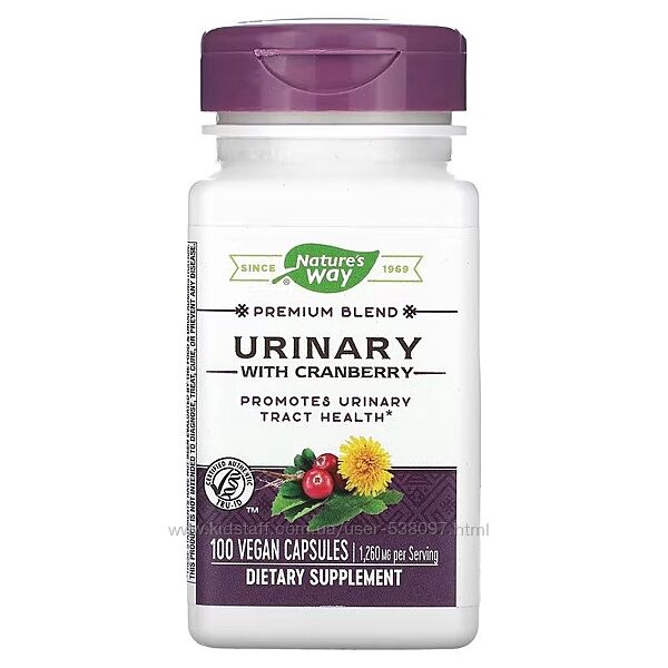 Nature&acutes Way Urinary с клюквой. 1260 мг, 100 веганских капсул