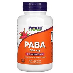 NOW Foods PABA ПАБК. 500 мг, 100 капсул. Витамин от седины