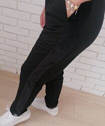 Штани жіночі двунитка з вставками велюру великий розмір. Чорний