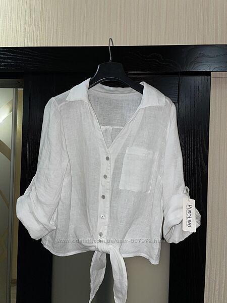 Укорочена біла рубашка льон Італія Purolino