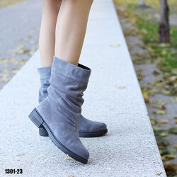 Замшеві жіночі сірі зимові напівчобітки на невеликому каблуці