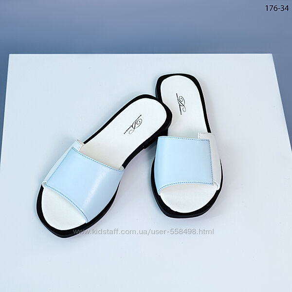 Шкіряні шльопанці оливкового, та ніжно-голубого кольору