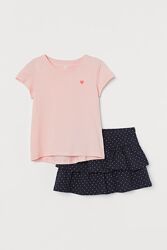 Костюм для девочки H&M 2-6 лет 98-116 см комплект футболка с сердечком юбка