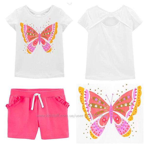 Костюм Carters Америка 5Т и 7Т футболка и шорты с бабочкой для девочки