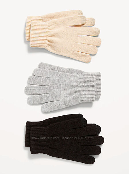 Женские перчатки OLD NAVY Америка - 3 пары в уп Черные Бежевые Серые 