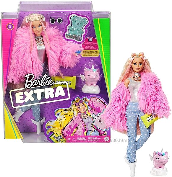 Кукла Barbie Extra Барби Экстра Блондинка шарнирная в розовом жакете GRN28