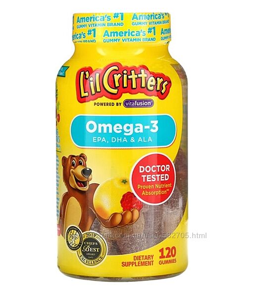 L´il Critters, Омега-3, вкус Малиновый лимонад, 120 жевательных конфет