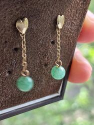 Sale. Золоті сережки з жадеїтом. 375 проба. вінтаж. жовте золото. 0.80 грам
