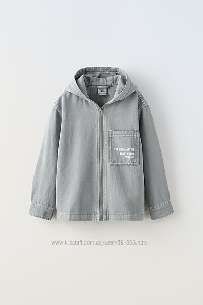Zara. Саржева куртка-сорочка з капюшоном, розмір 13-14.