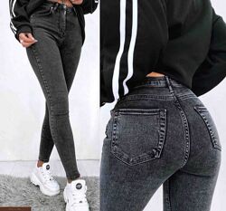 Жіночі сірі джинси скінні на байці, 25-26 розмір