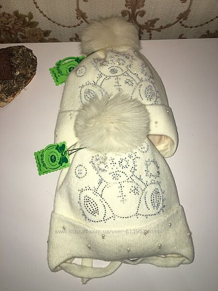 Зимові шапки кашемір фліс натуральний помпон 3-9 років