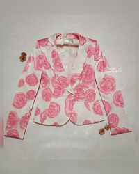 Піджак білий принт рожеві троянди 42р
