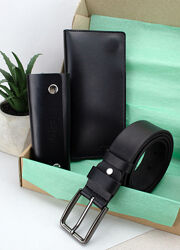 Чоловічий набір з натуральної шкіри гаманець ключниця ремінь 