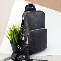 Сумка-рюкзак чоловіча шкіряна Handycover чорна через плече