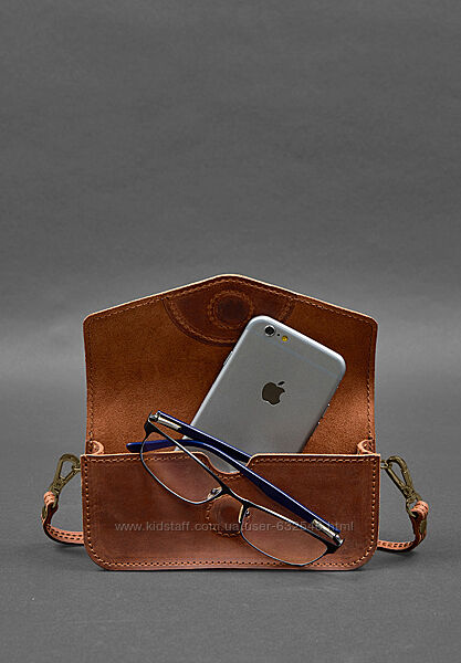 Шкіряна сумка футляр для окулярів міні сумка світло коричнева crazy horse