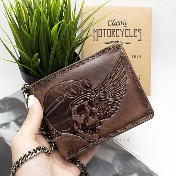 Чоловіче шкіряне портмоне Always Wild коричневе з черепом