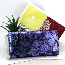 Жіночий шкіряний гаманець-клатч Peterson синій з метеликами