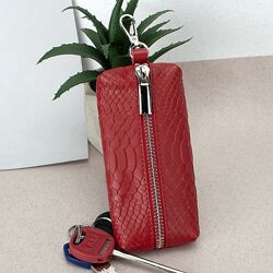 Ключниця жіноча шкіряна на блискавці Classic з карабіном