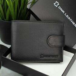 Чоловіче портмоне з натуральної шкіри чорне на кнопці