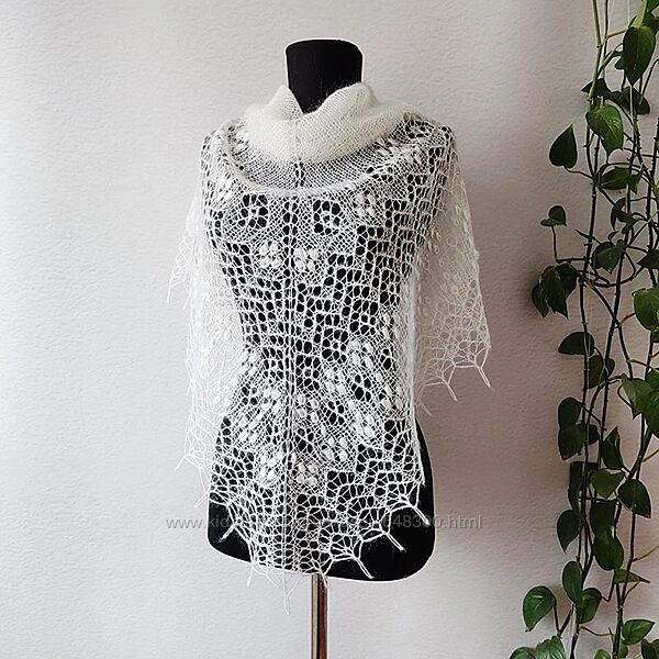 Шаль з кід мохеру на шовкові для храму, для святкових подій, подарунок жінці