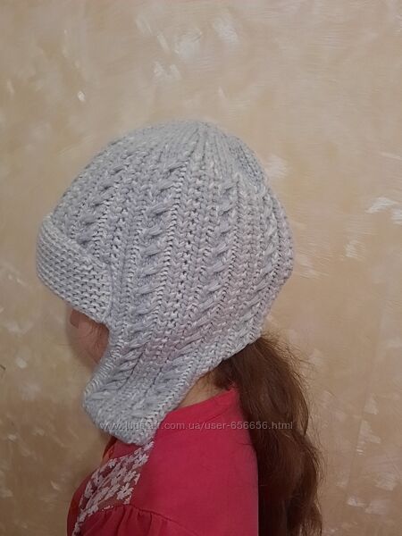 Шапка зимова з вушками на флісі