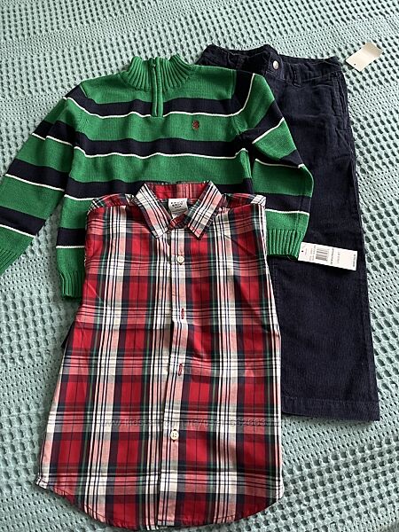 Комплект Izod рубашка, свитер, вельветовые штаны 5-6 лет