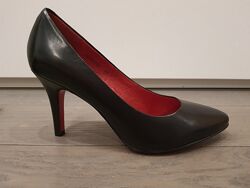 Ідеальні чорні шкіряні туфлі човники з червоною підошвою Alessio Nesca р.37